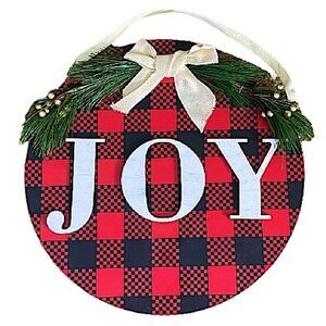 Christmas Red Buffalo Plaid 12” New Wooden Joy Sign Decor Holiday Festive